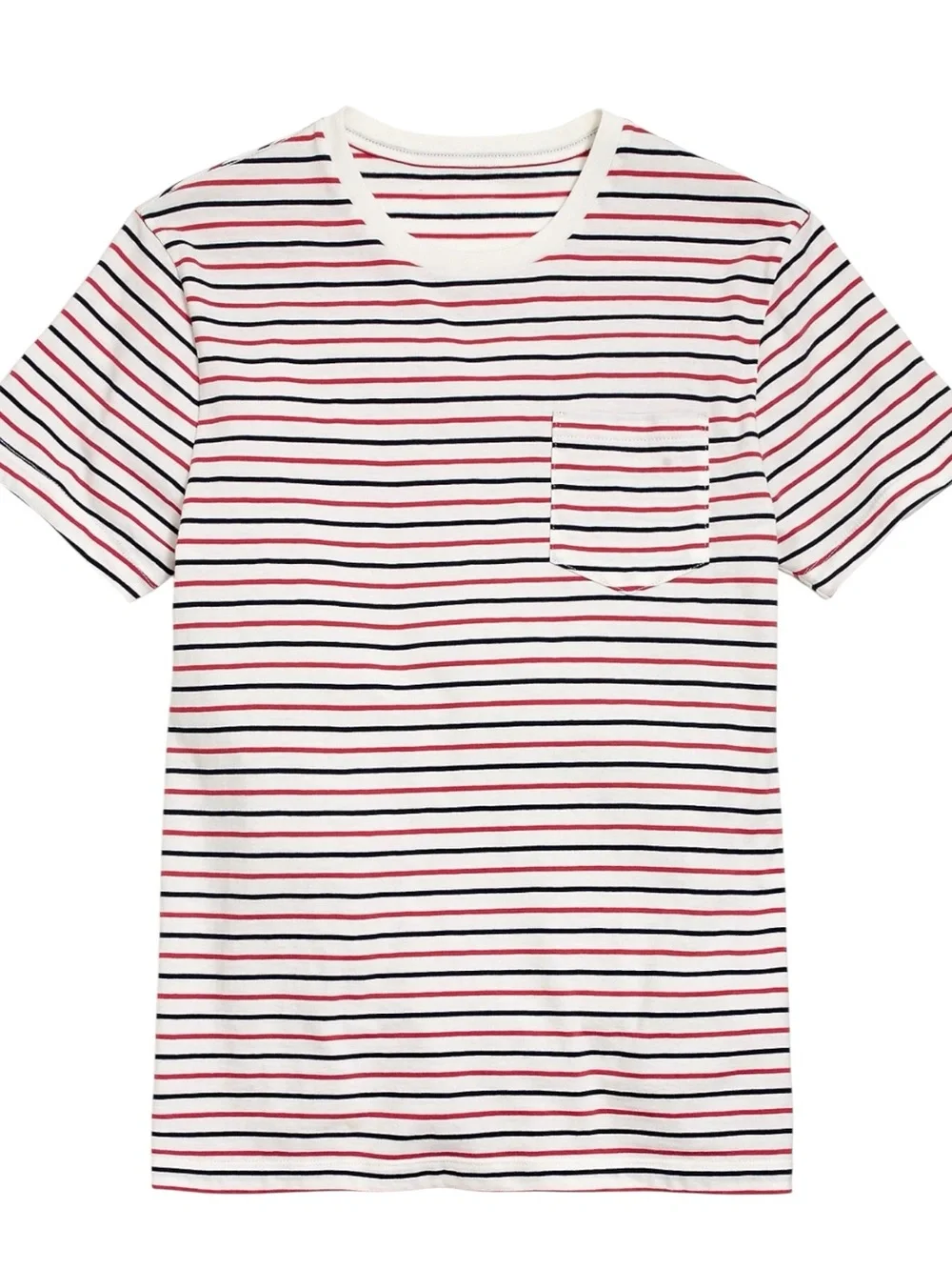 J.Crew Mercantile Broken-In Seaside Striped Pocket Tee Ivory Red Navy L